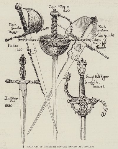 Voorbeelden van Zestiende Eeuwse Rapiers en Dolken door English School